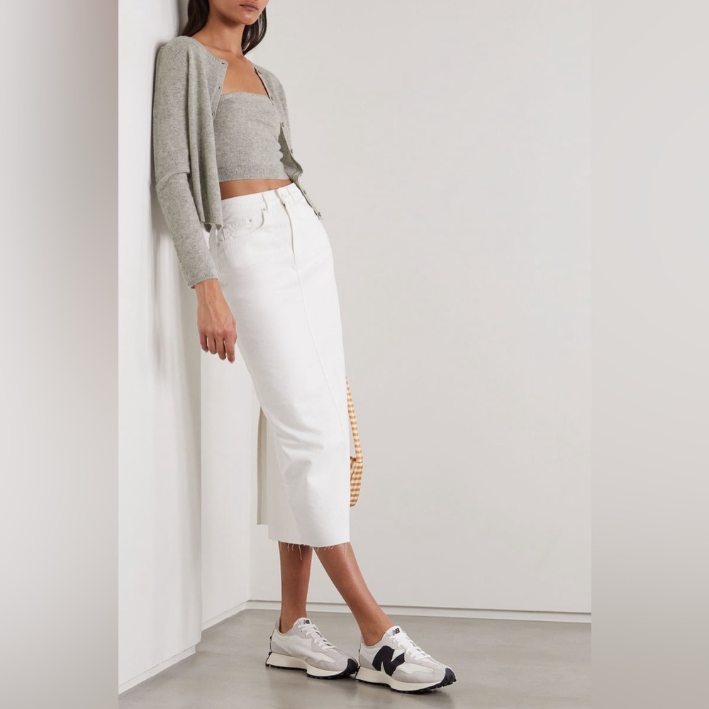 Reformation Gray Cashmere Square-Neck Crop Top